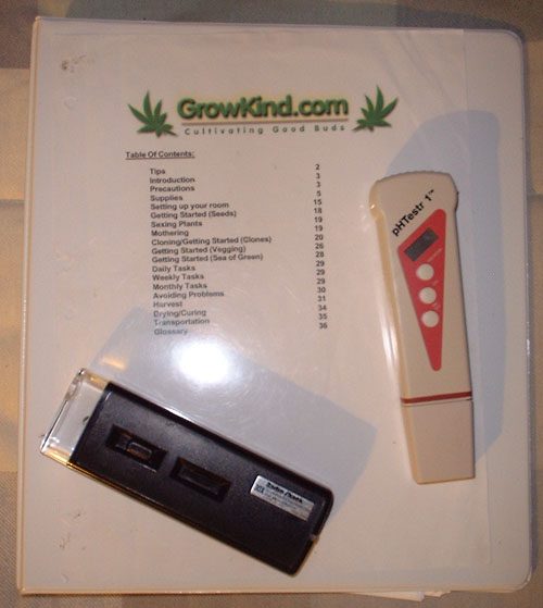 Printed Grow Guide with some needed tools it recommends.