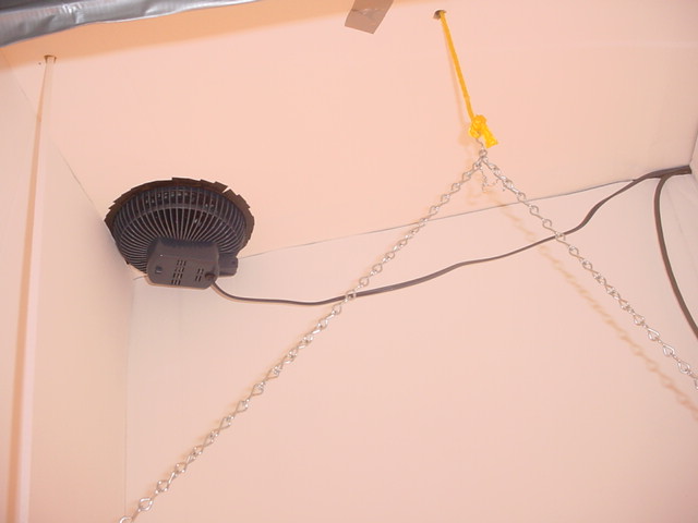 This picture shows the exhaust fan mounted in the ceiling.