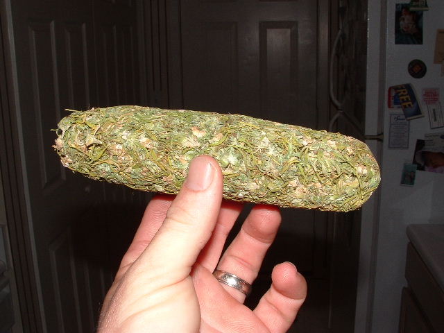 i had to break all the buds apart to remove the million seeds..so i stuck them all together in a ziploc and wrapped them tight...its solid and sticky..probably 1 1/2 oz. total..believe it or not, 2 hits and you cant find your beer..